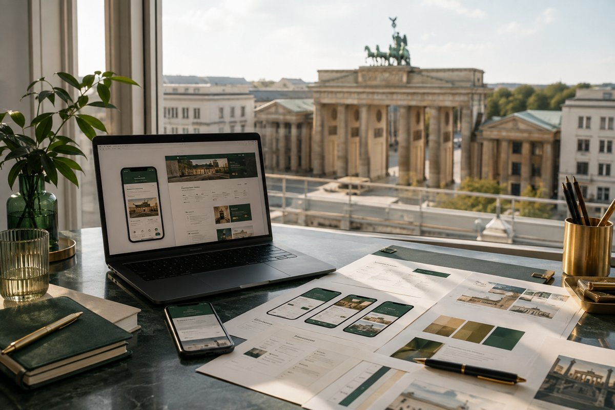Illustrative service design mockup with Berlin in the background