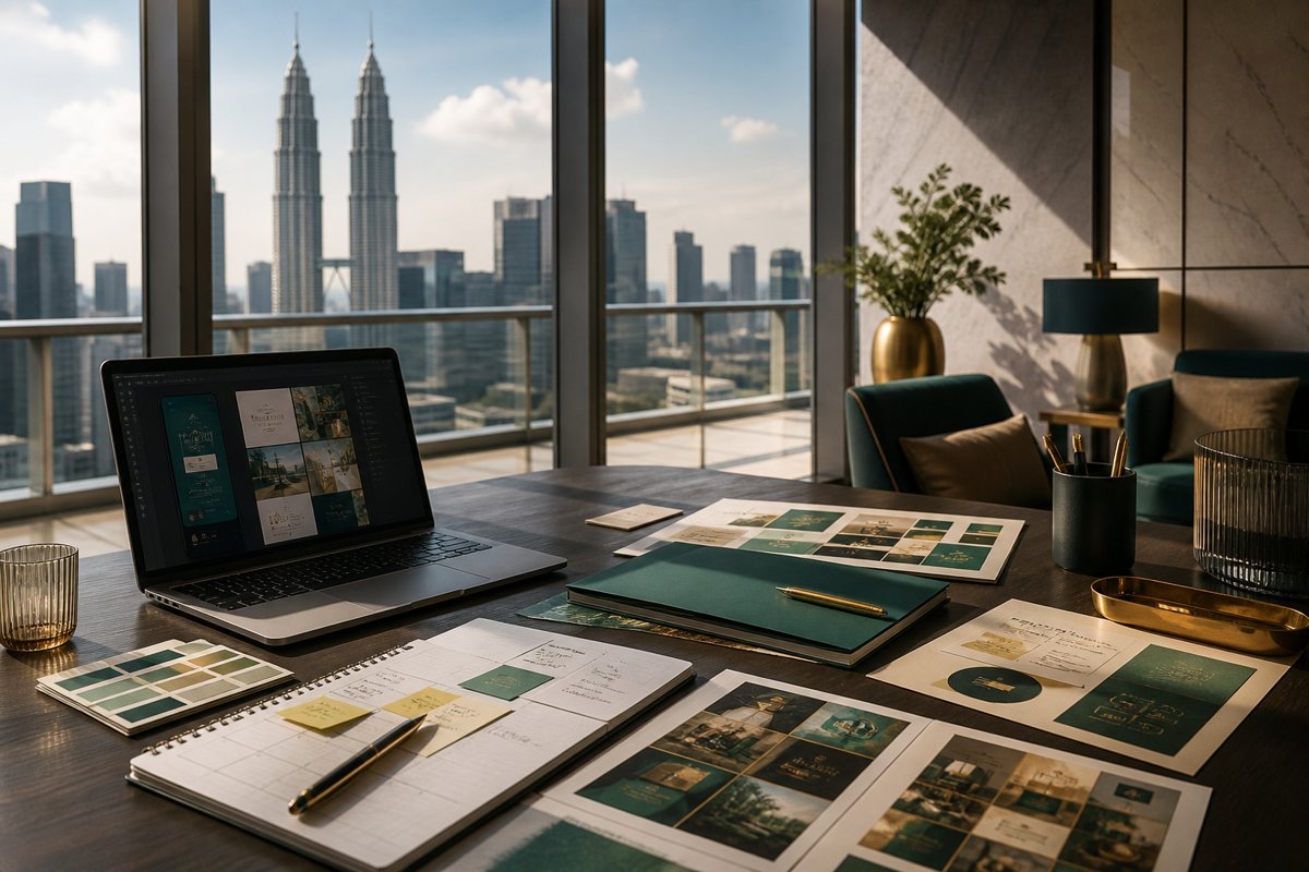 Illustrative service design mockup with Kuala Lumpur in the background