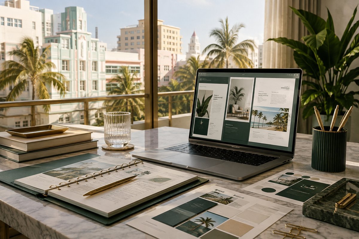 Illustrative service design mockup with Miami in the background
