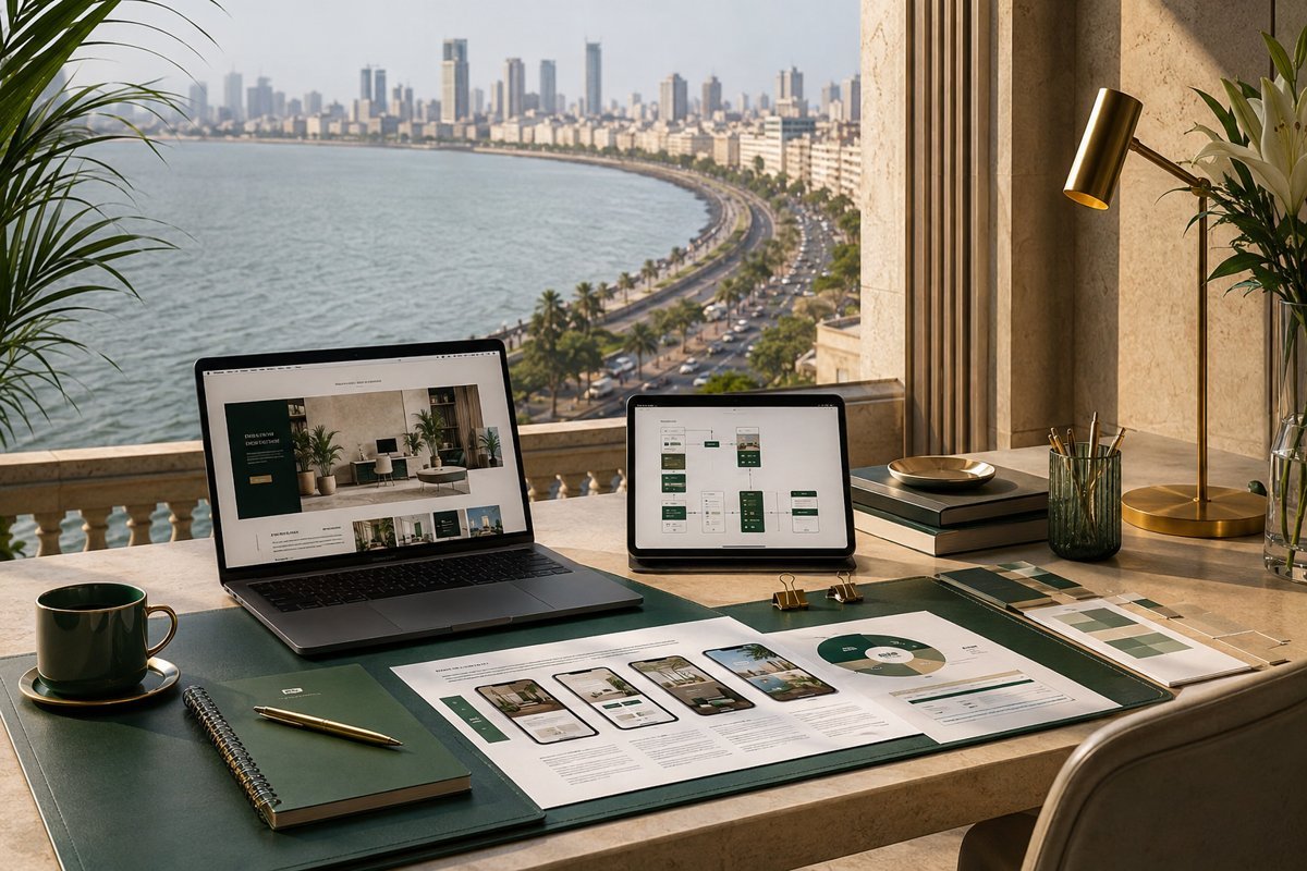 Illustrative service design mockup with Mumbai in the background