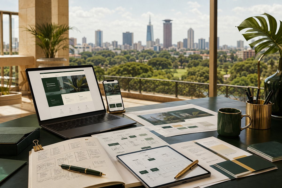 Illustrative service design mockup with Nairobi in the background