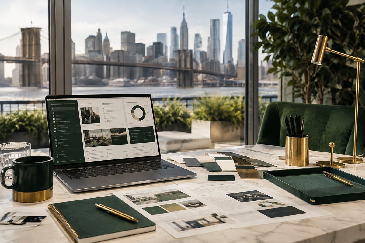 Illustrative service design mockup with New York in the background