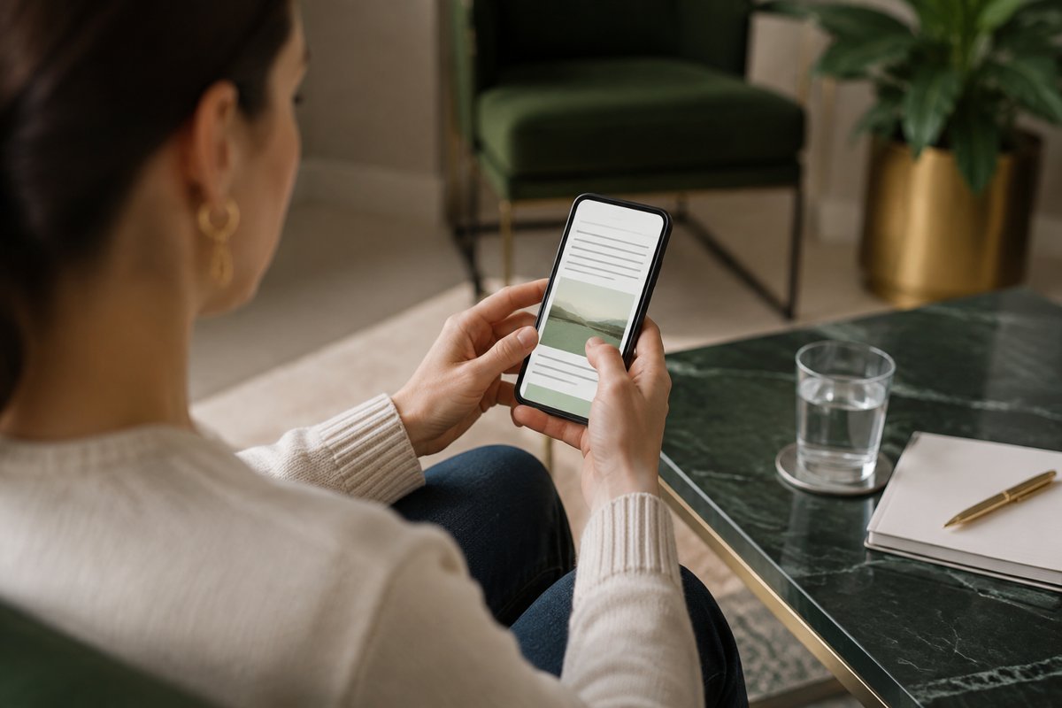 Participant using a mobile landing page in a usability session