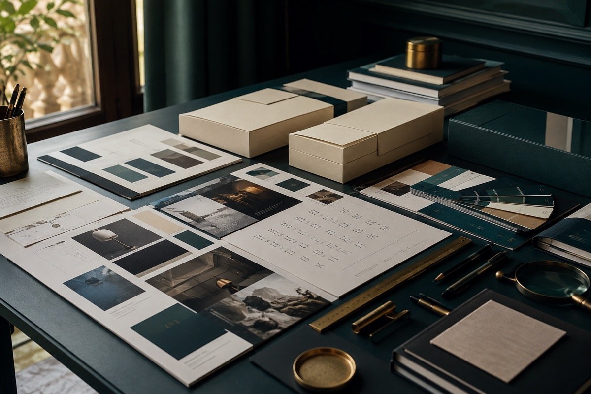 Branding, packaging and digital design workspace