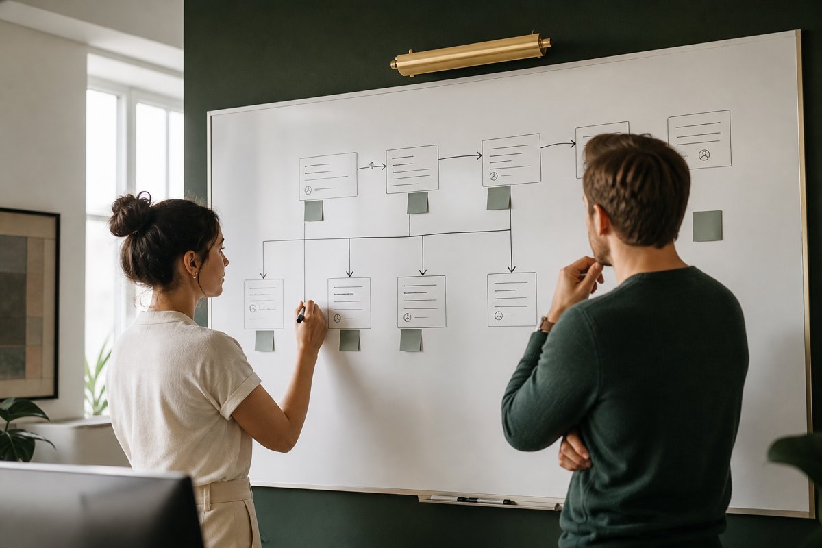 Mapping lead stages and contact ownership on a whiteboard