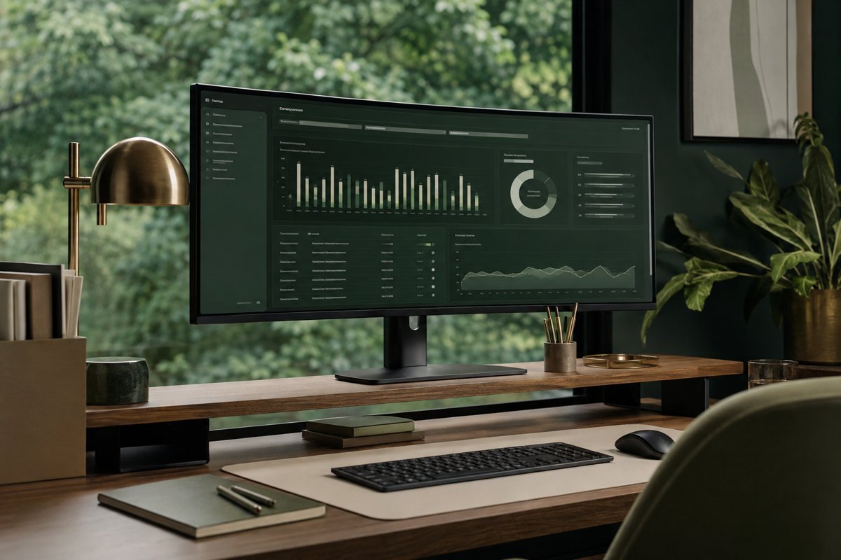 Detailed desktop application reporting interface on ultrawide display