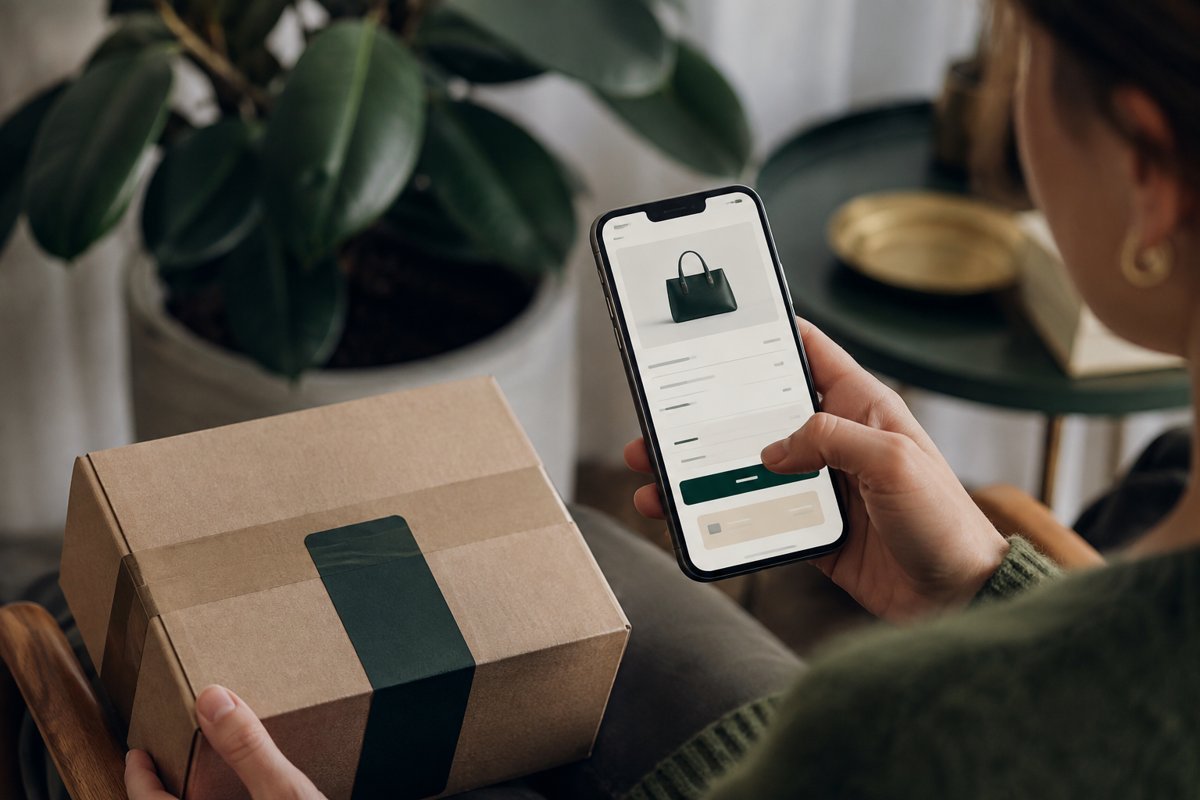 Mobile shopping checkout interface with shipping parcel