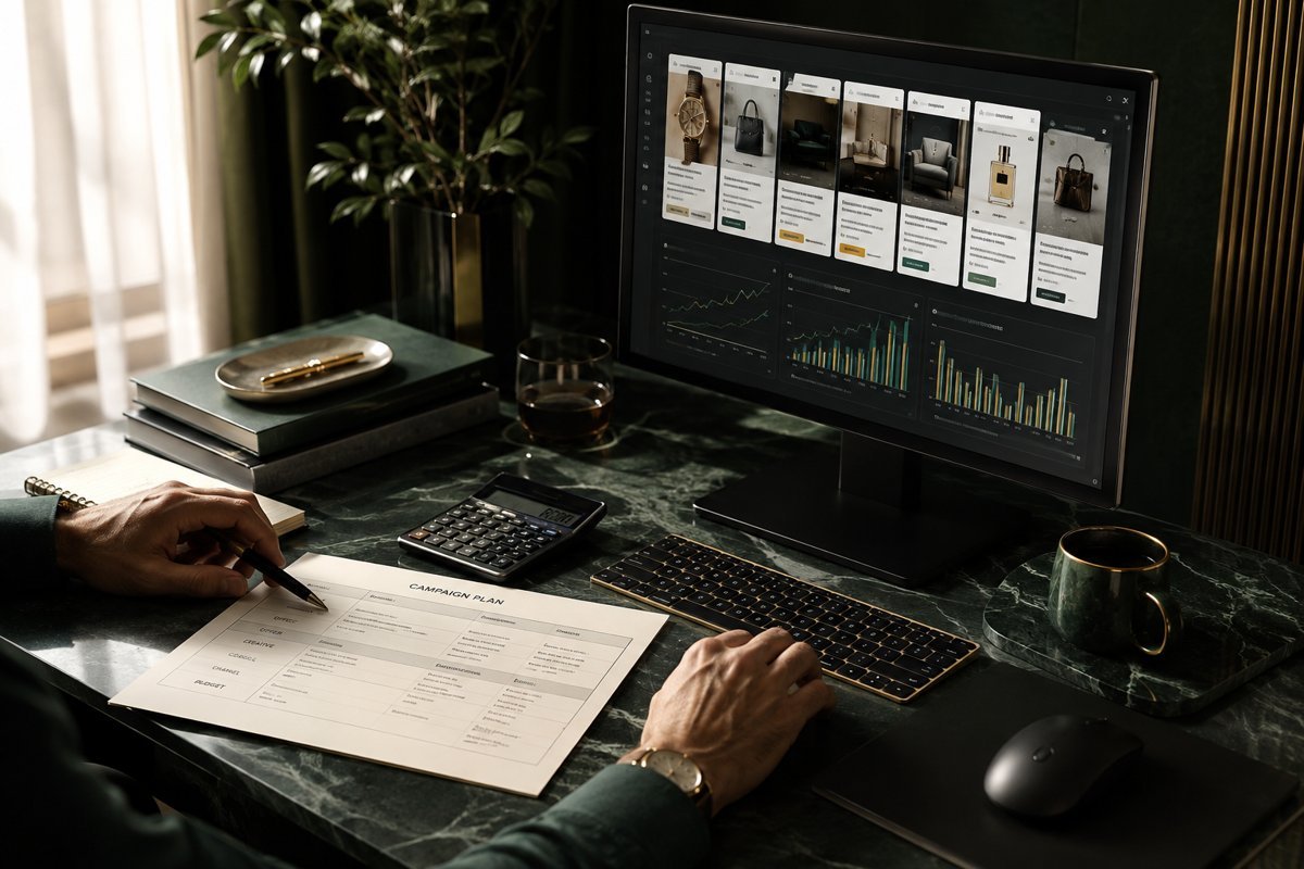 Performance marketing — illustrative creative and working environment